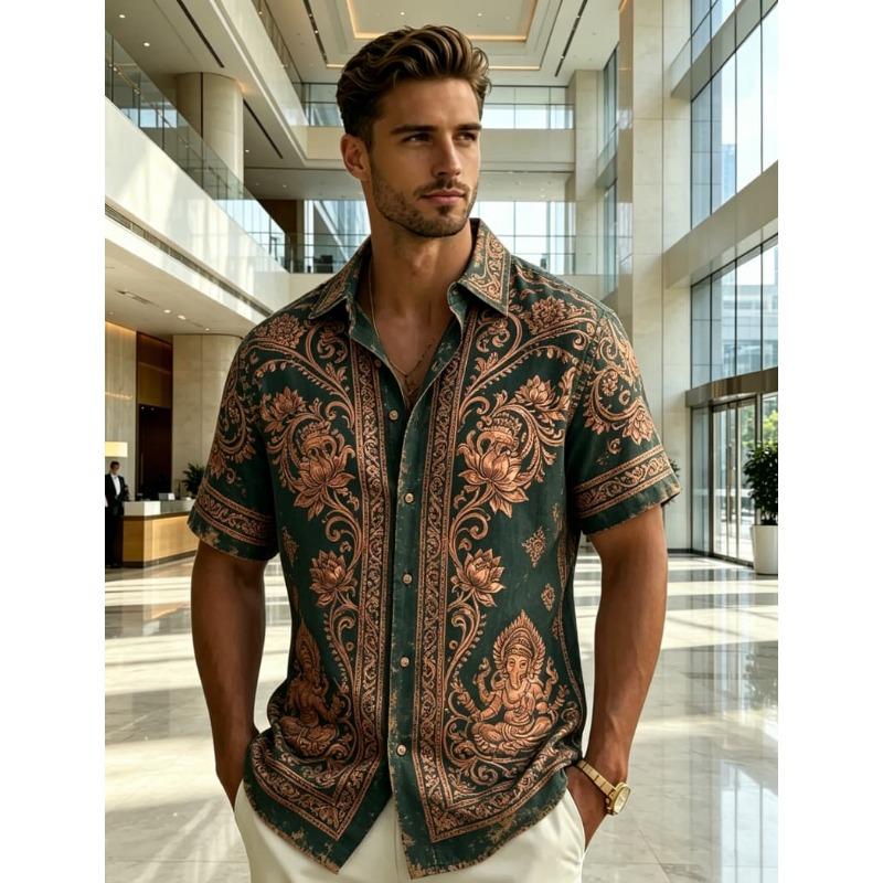Unisex Ethnic Style Tribal Totem Graphic Hawaiian Shirts Fashion 3D Printed Shirts Tops Summer Short Sleeves Men Women Blouse Shirt