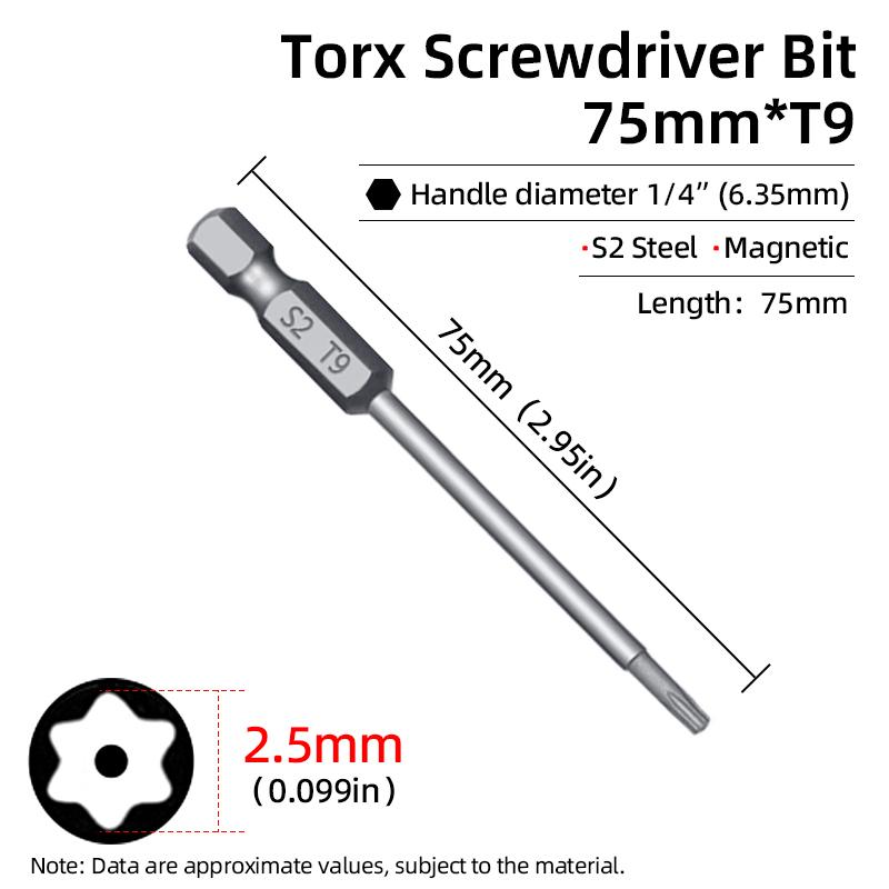 75 мм магнитные биты Torx для отвертки, биты с защитой от несанкционированного доступа T6-T40, полая головка в форме цветка сливы S2 1/4'', шестигранник для ручных электроинструментов