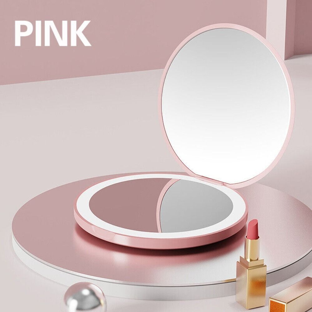 Round Fashion with USB Charge Led Light Cosmetics Tool 2X Magnifying Mirror Luminous Makeup Mirror