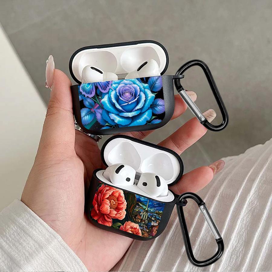 Чехол для наушников Чехол-обложка Для Airpods 1 3 4 Pro2 Pro3 2 Pro Синие Цветы Крутой