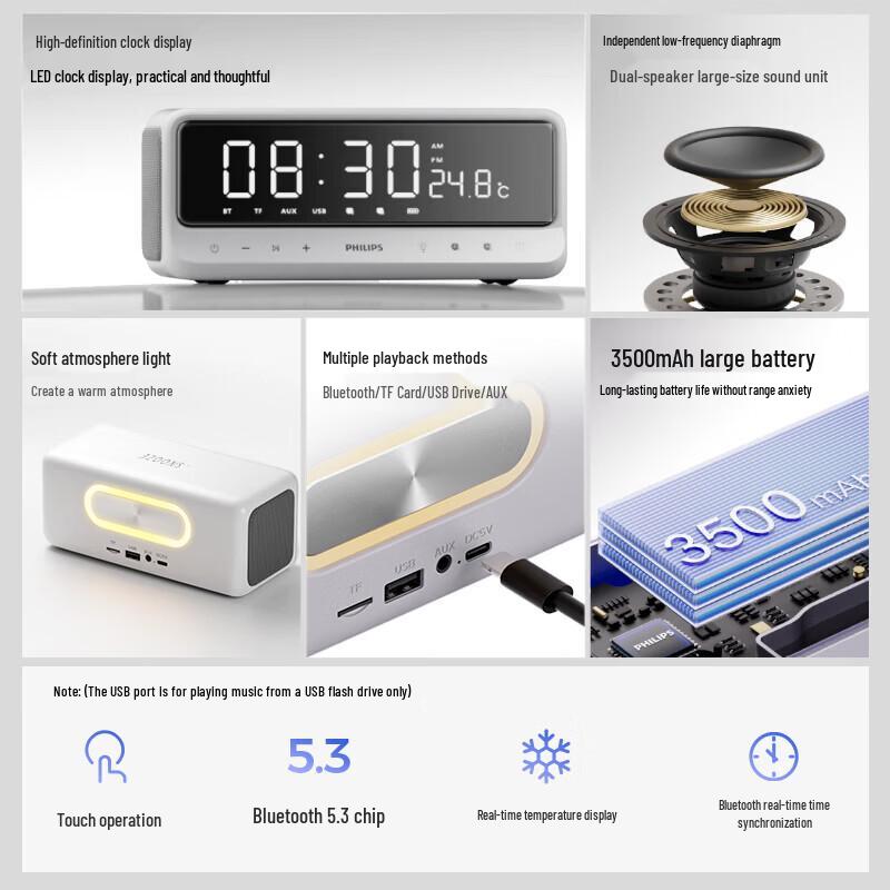 Часы-будильник Bluetooth-динамик Philips TAS3609 (Китайская версия)