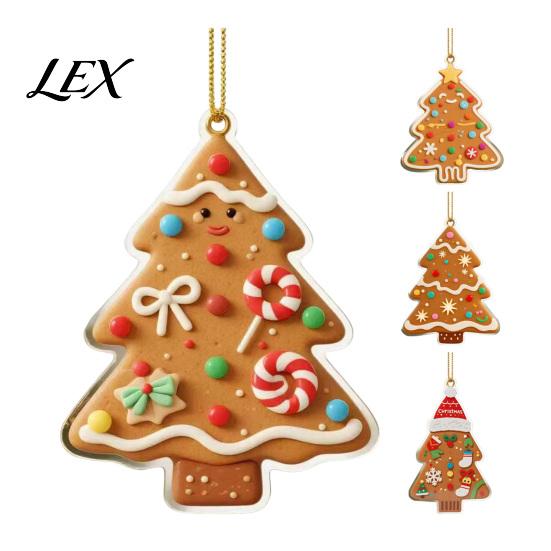 Car Rearview Mirror Accessories Gingerbread Christmas Tree Pendant, Double-sided Acrylic Hanging Ornament for Decorative Party Favors Holiday