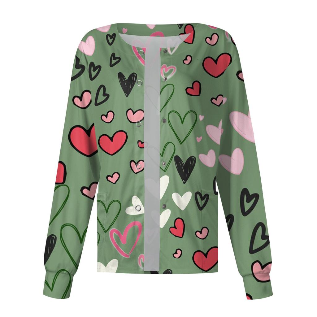 Женский повседневный однобортный однобортный костюм с длинными рукавами и принтом на День святого Валентина, топ-кардиган