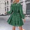 Women Autumn Winter Long Sleeve Print Elegant V-neck A-Line Mid-Length High Waist Dress