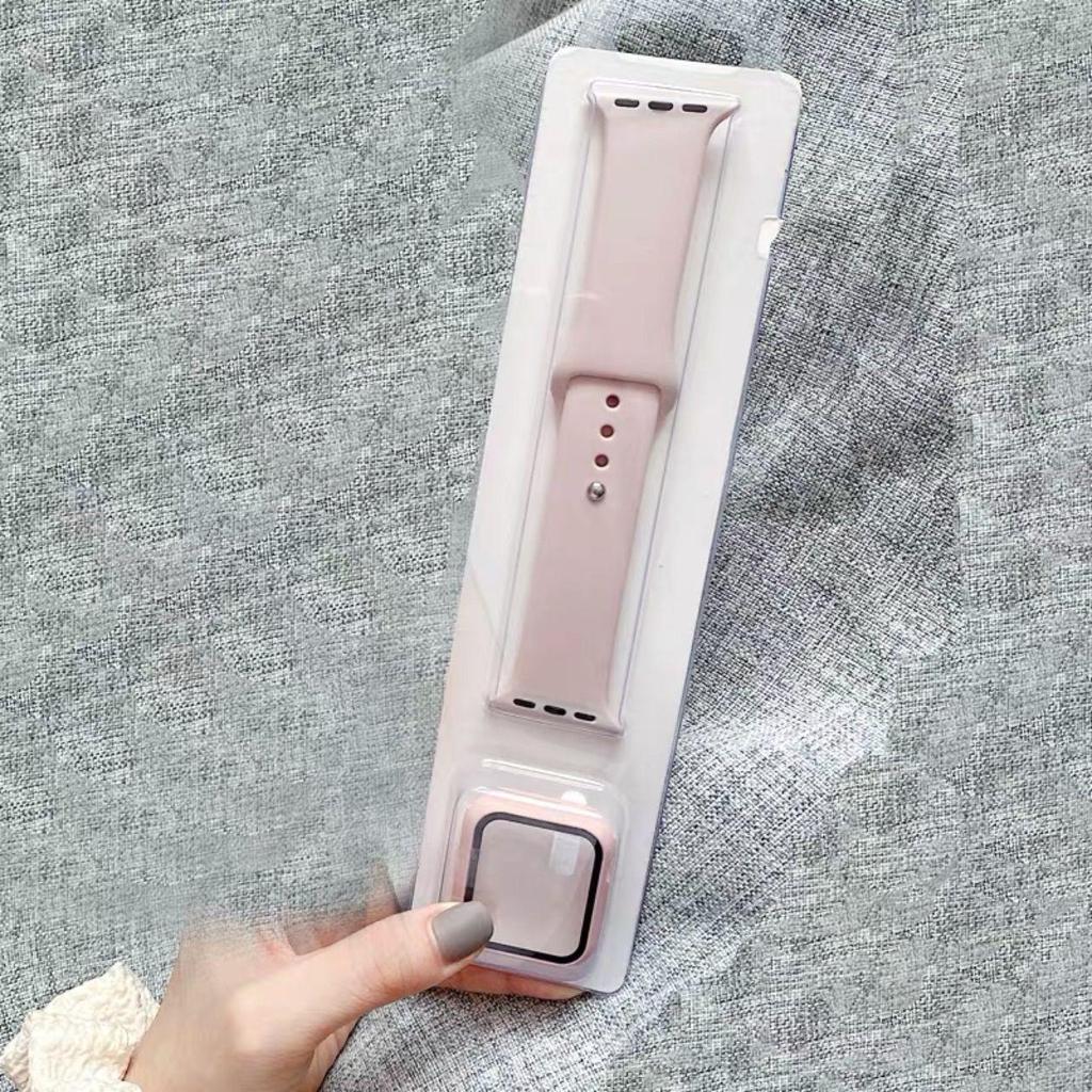 Glass+Case+Strap 3 In1 Apple Watch Band  Protective Shell Silicone Protection iWath Watch Band Case 2 In 1 For iWatch 2 3 4 5 6