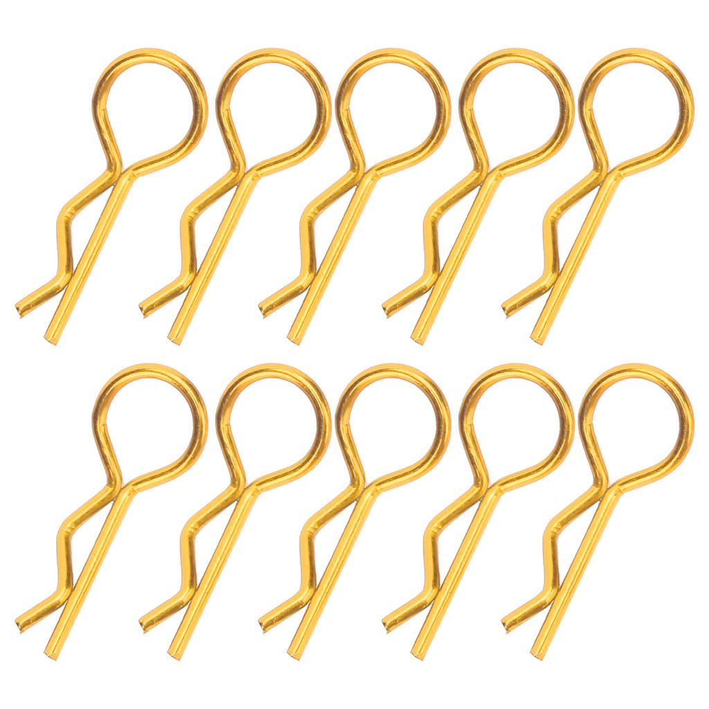 10Pcs RC Car Shell Clip RShape Metal Body Clips Pins for 1 5 1 6 1 8 1 10 RC Car(Gold )