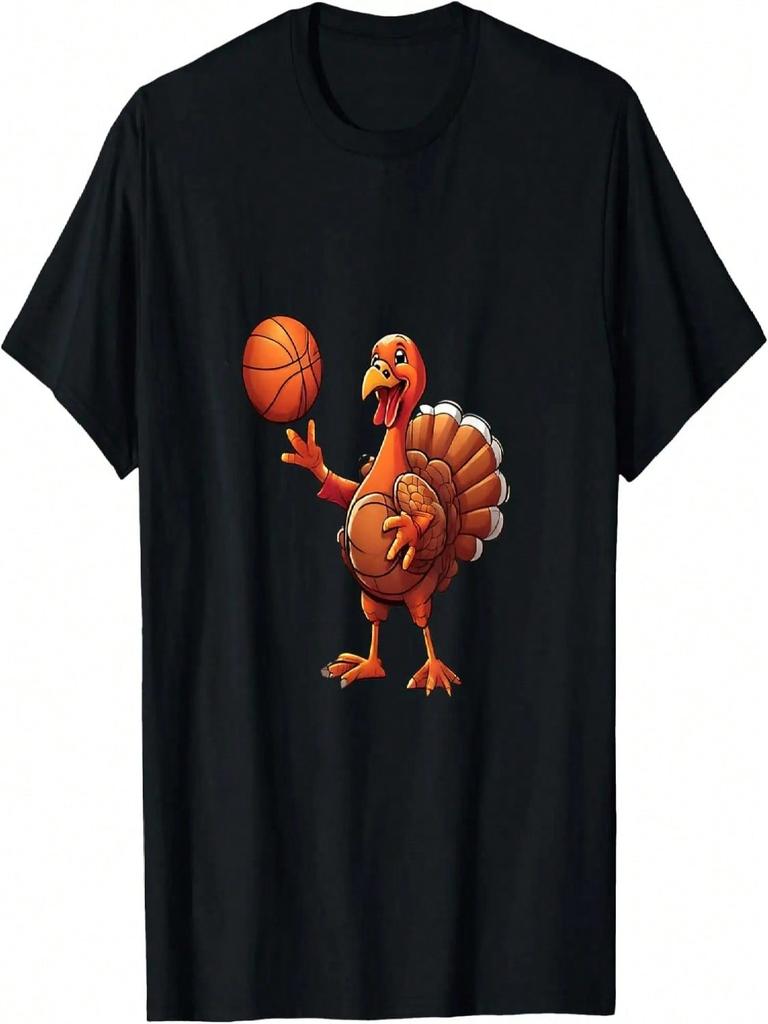 Thanksgiving Turkey Basketball Player Funny Boys Girls Kids T-Shirt