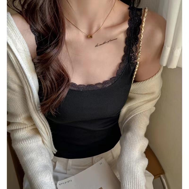 Black Tops Summer Sleeveless Women Tank Top With Lace Top Red Inside Wear Lace Camisoles Loose Underwear Womens Clothing Vest