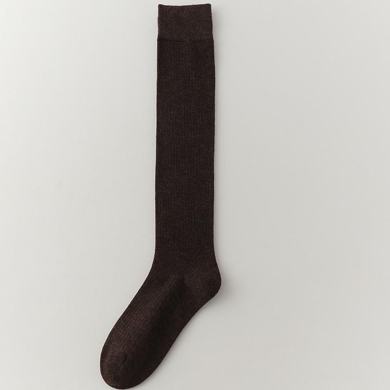 2024 Autumn/Winter Women's Angora Red Over-the-Knee Wool Socks - JK Style Vertical Stripe, Slimming Scrunched Calf.