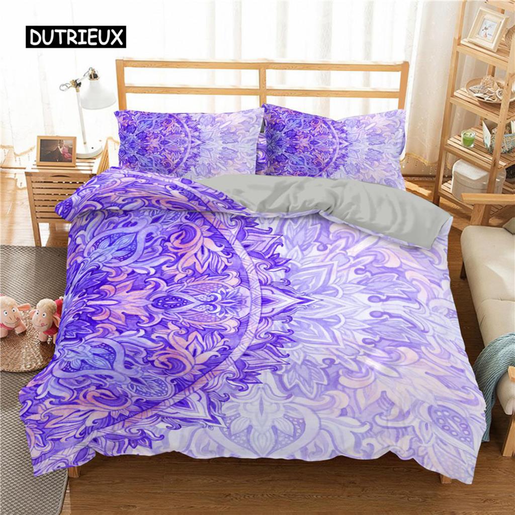 Комплект постельного белья с рисунком мандалы, фиолетовый градиент, комплект постельного белья с рисунком мандалы и культуры для подростков, пододеяльник из микрофибры размера «queen-size»