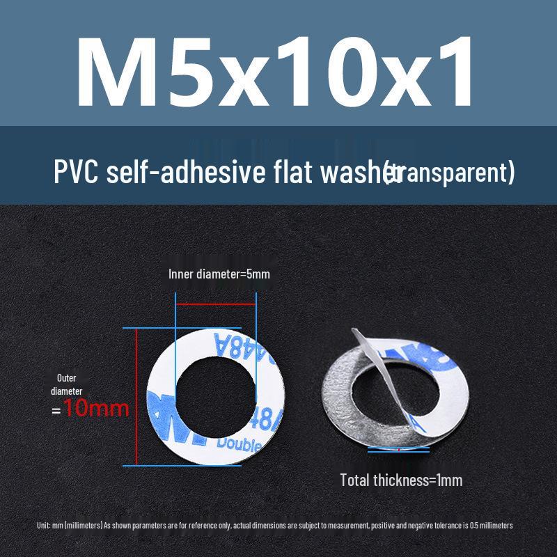 Yigu Transparent PVC Adhesive Flat Washer - Plastic Round Ring M2M3M5, Single-Sided Adhesive Screw Washer