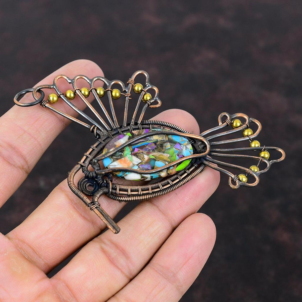 Fiesta Kingman Бирюзовый кулон Медная проволока обернутый драгоценный камень кулон Multi Медь Бирюзовый кулон Медная проволока обернутый ювелирные изделия Подвески в виде птиц