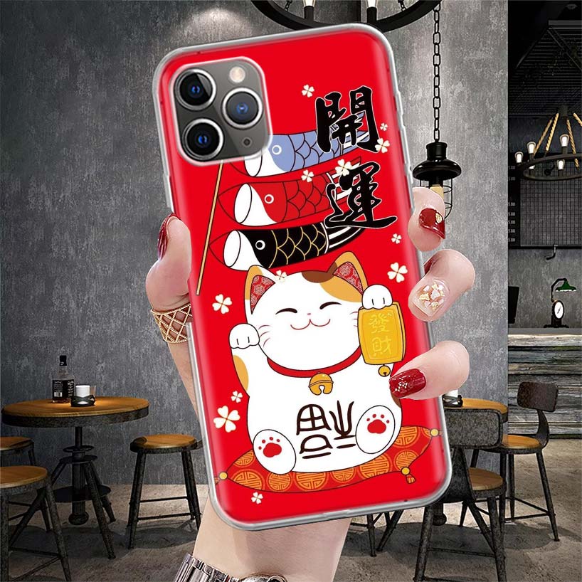 Счастливый Кот Манеки Неко Японский Мягкий Чехол Для Телефона Для IPhone 11 17 Air 16E 16 Pro Max 15 + 14 Plus 13 Mini 12 Apple 7 SE 8 Fundas C
