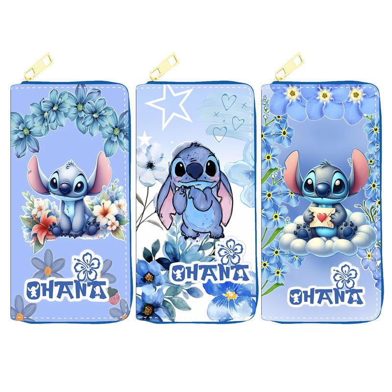 Cute Disney Style PU Wallet Student Long Purse Single Zipper Makeup Bag Multi-purpose Pouch 3pcs