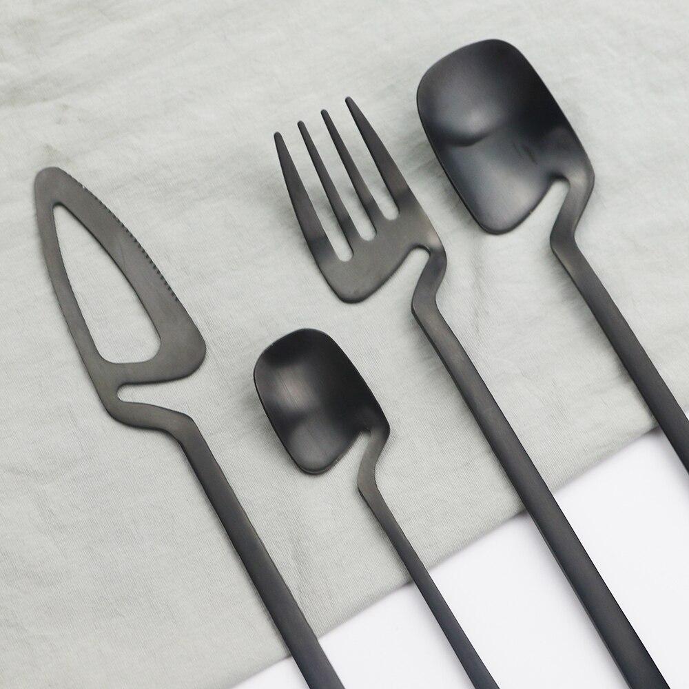 24Pcs Black Cutlery Set Knives Forks Spoon Dinnerware Set 18/10 Stainless Steel Dinner Tableware Set Home Kitchen Silverware Set