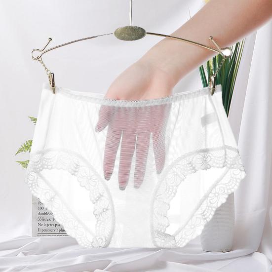Women Panties Mid Waist Breathable Stretch Soft See-through Floral Lace Sexy