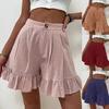 Women Shorts Flounce High Waist Solid Color Loose Fit Summer Short Pants for Home