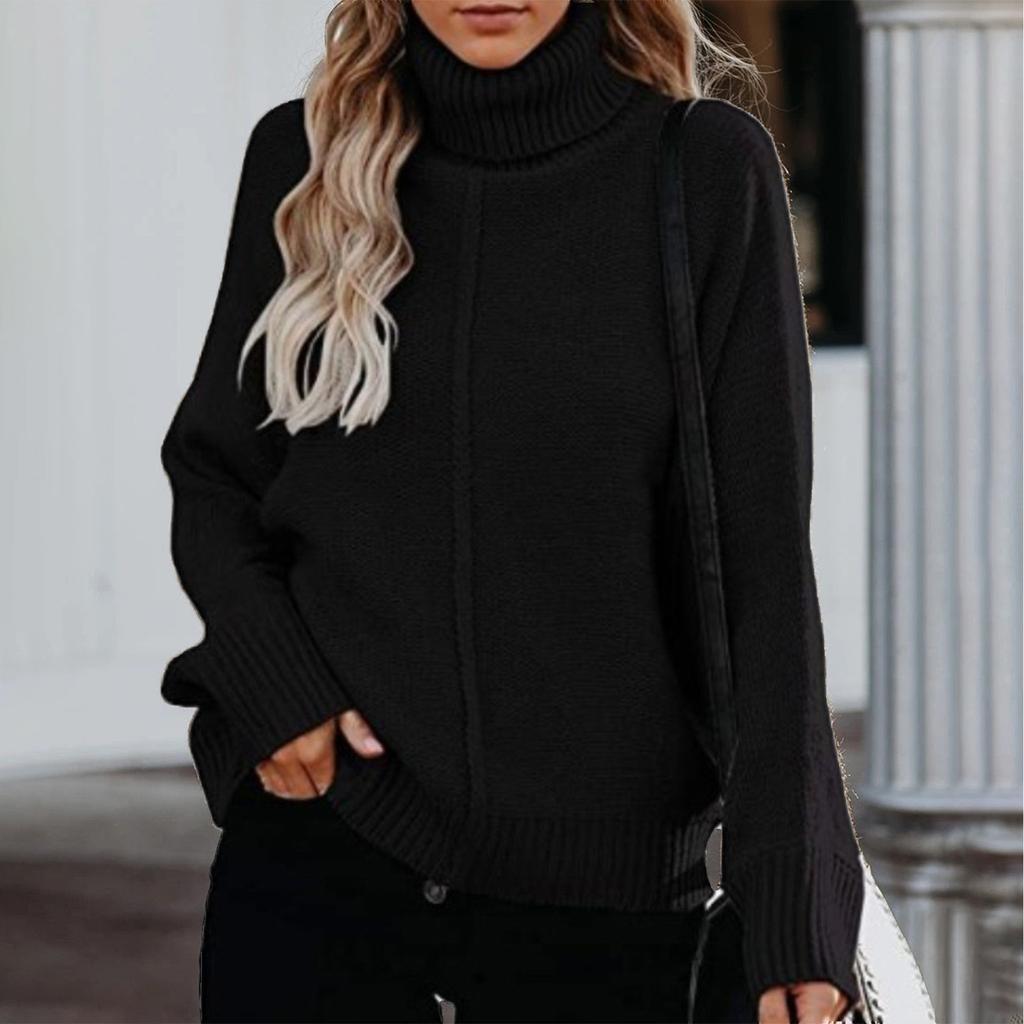 МОДА Женская осенне-зимняя свободная однотонная трикотажная водолазка с длинными рукавами и вязанным свитером