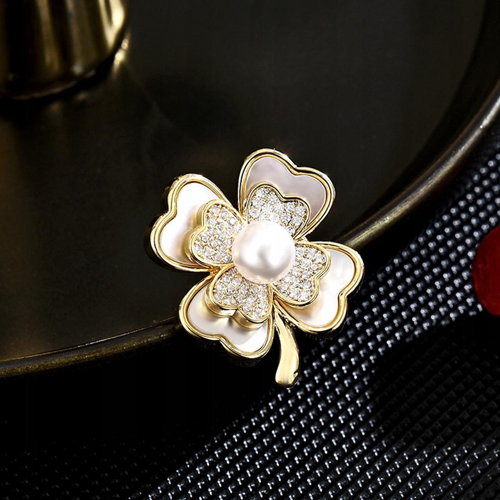Women'S Clover Brooch With Pearl And Mother Of Pearl Pinets
