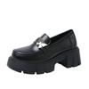 French Platform British Style Small Leather Shoes for Women 2025 Autumn New Black One-pedal Butterfly Single Shoes Loafers for Women