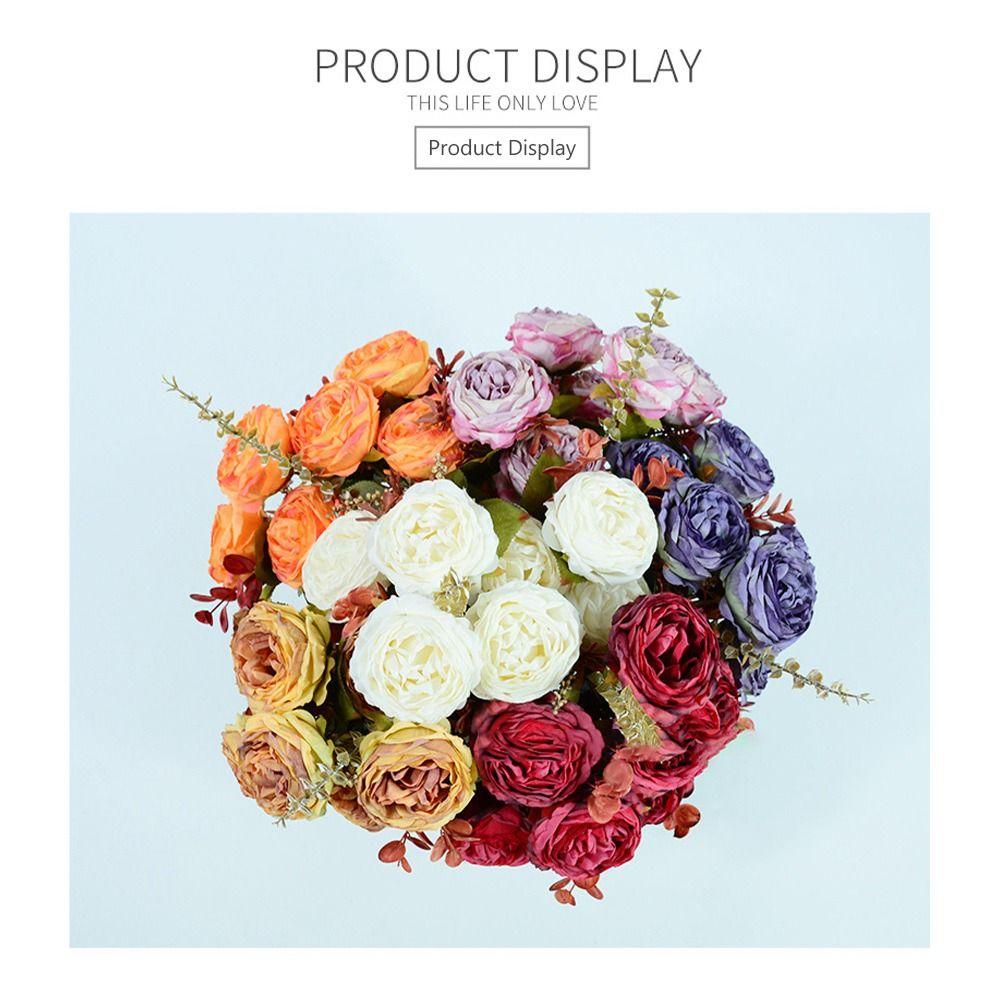 7 Heads Simulation Flower Rose Silk Petals Faux Flower Holding Bouquet Flower Wedding Ornament