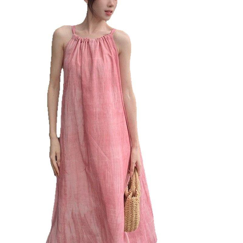 Розовое платье на подтяжках, женская юбка, пляжное платье для отдыха на море, юбка с вырезом