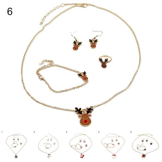 4 шт./компл. кулон в виде лося, яркое цветное ожерелье, серьги, кольцо, браслет, набор, сплав, красная рождественская шляпа, подвеска в виде луны, комплект ювелирных изделий, аксессуары для ювелирных изделий