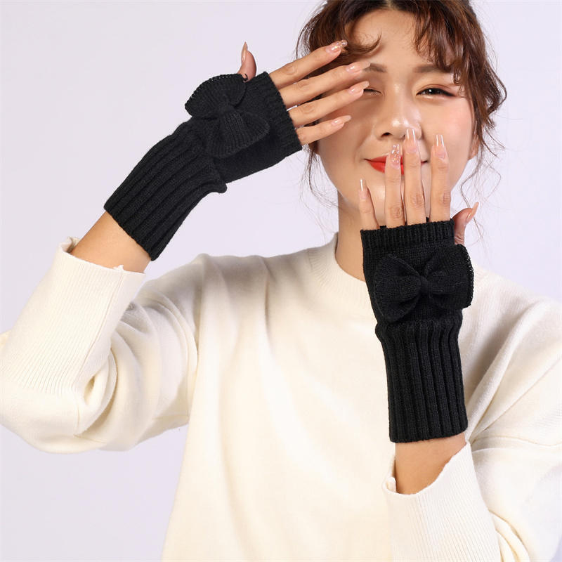 Half Fingerless Gloves Women Mitten Winter Warmer Kawaii Sleeve Soft Girls Clothes Winter Bow Knot Knitted Gloves Gift