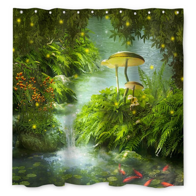 Зачарованный лес Занавеска для душа Мультяшная Волшебная сказка Грибная Страна чудес Готическая занавеска для душа Водонепроницаемый декор для ванны с крючками
