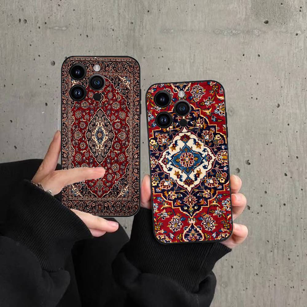 Чехол для телефона с цветочным узором в стиле персидского ковра для iPhone 17 16 15 11 13 14 Pro Max X Xr Xs Max 12mini Черный защитный чехол