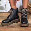 Lace Up Platform Ankle Boots for Women Autumn Winter Warm Plush Short Booties Mujer Plus Size Thick Sole Motorcycle Boots