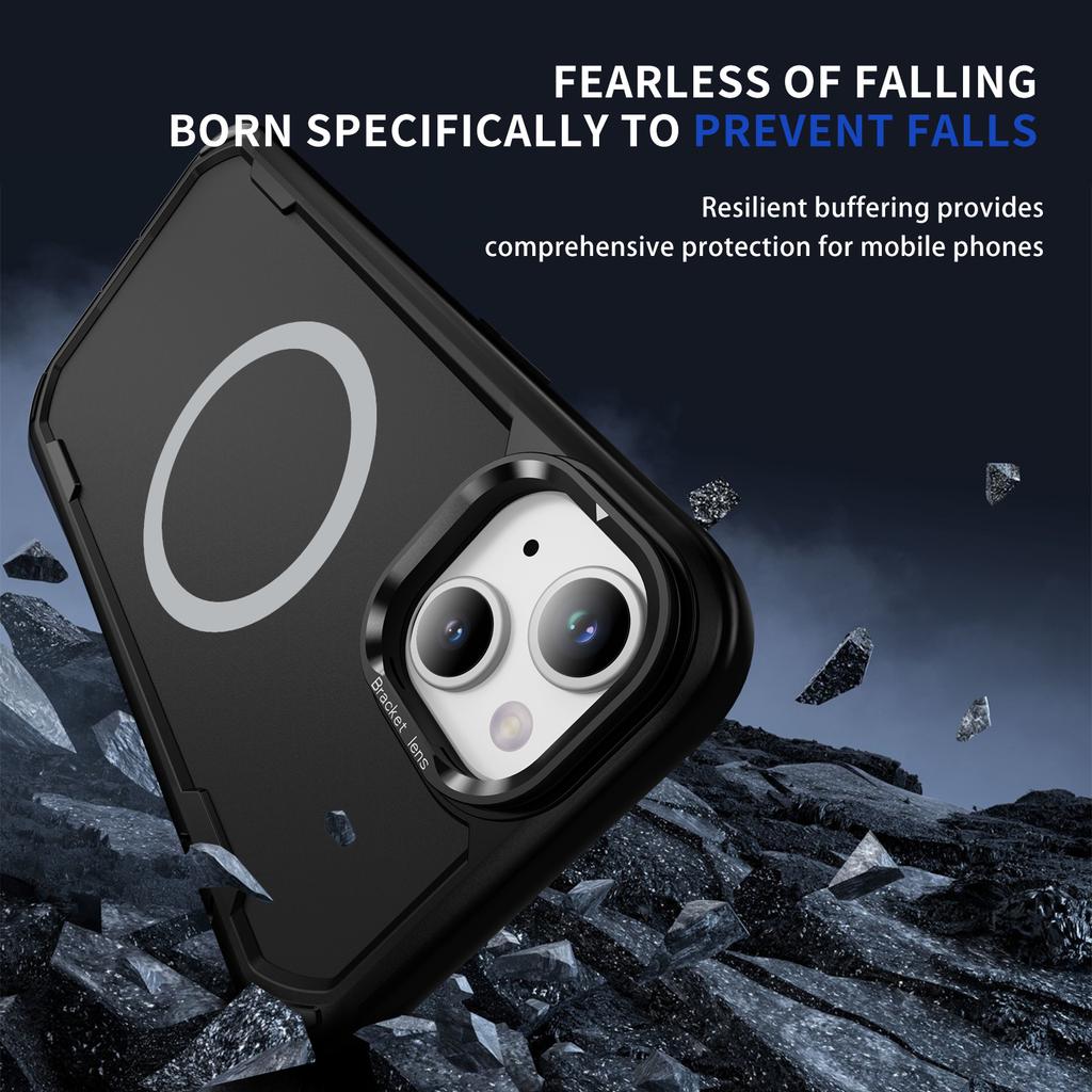 For iPhone 14/13 Case Compatible with MagSafe Lens Frame Kickstand TPU + PC Shockproof Phone Cover