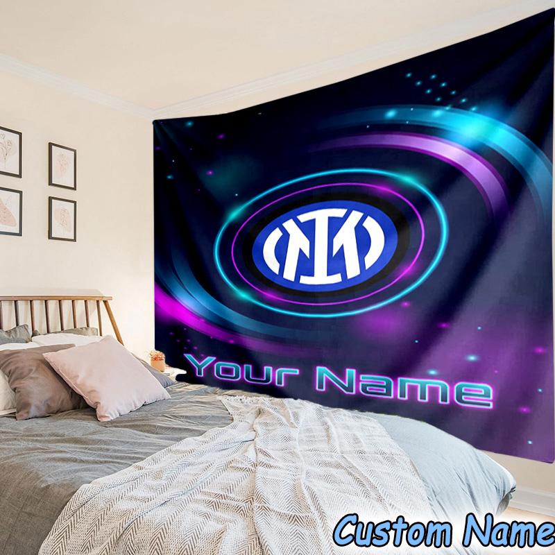 Custom Name Inter Milan Crest Printed Tapestry, for Bedroom,Livingroom, dormitory, Large Wall Decor, Fabric Decor Fan Birthday Gifts