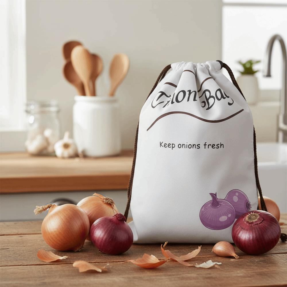 Drawstring Design Onion Potatoes Storage Bag Canvas Vegetable Storage Pouch Kitchen