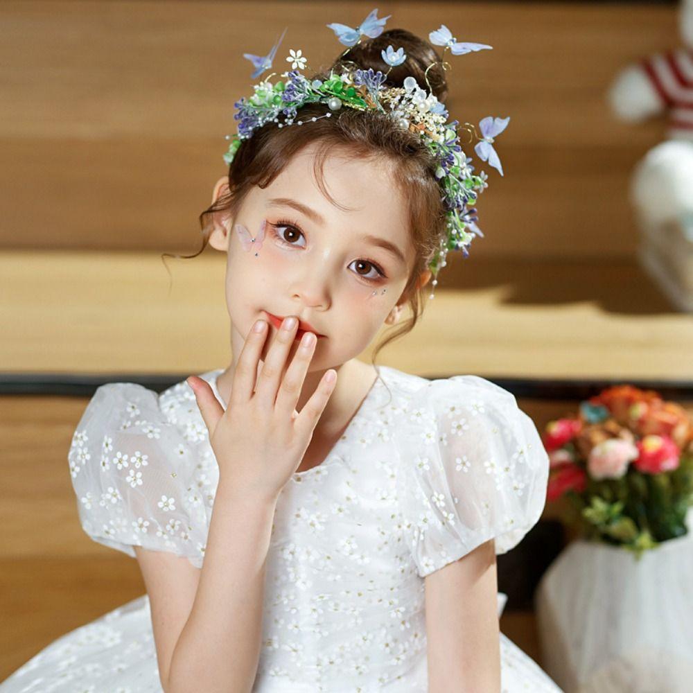 Корона из бабочек и цветов, принцесса, повязка на голову, свадебные украшения для волос, креативный обруч для головы, для девочек