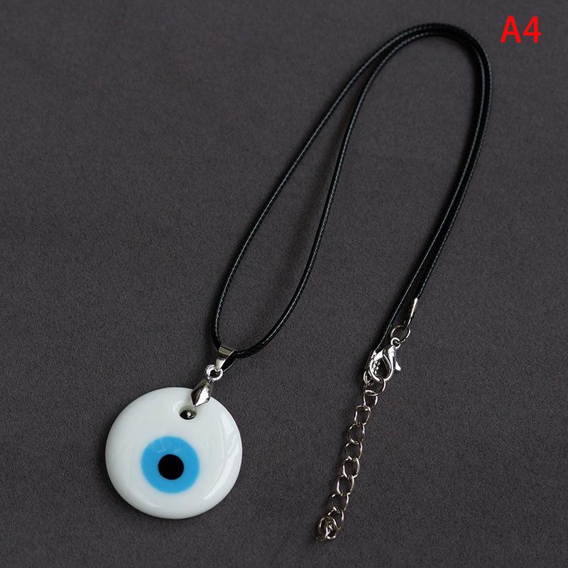 Retro Jewelry Round Shape Devil'S Eye Necklace Lucky Blue Eye Glass Pendant Necklace Accessories Simplicity Wax Thread Necklace Gift For Girls