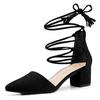 Allegra K Women's Lace-Up Pumps, Pointed Toe, Block Heel, Black, Size 24.5cm