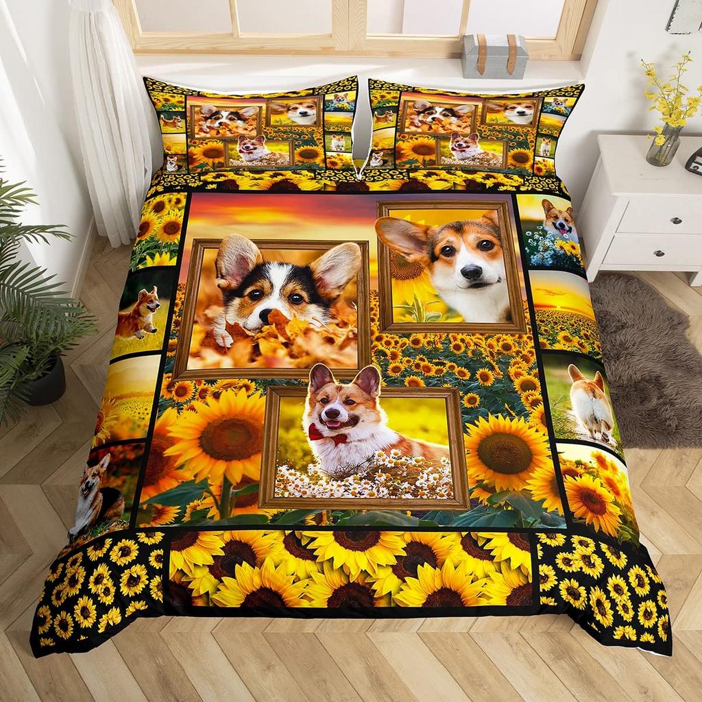 Комплект пододеяльника для щенка мопса, корги, сиба-ину, чехол для одеяла с собакой, постельное белье I Love Dogs, комплекты постельного белья с кавайными животными, мультяшные покрывала, полный размер