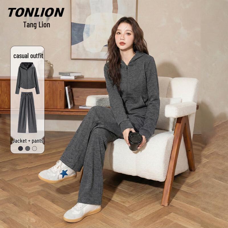 Минималистичный спортивный костюм с капюшоном для женщин TonLion