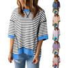 Ladies Striped Color Design Drop Shoulder Pullover Short Sleeve Top Women