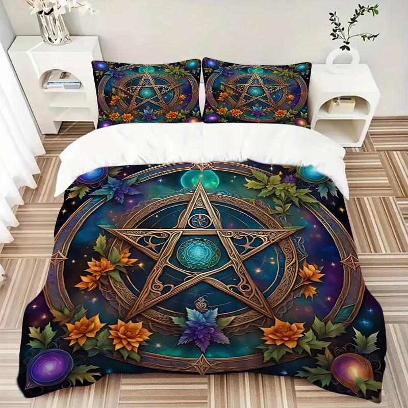 3pcs Mystic Pentagram Enchanted Pattern Bedding Set, 1* Cover + 2*Pillowcases, Printed Bedding Set, Soft and Comfortable, Suitable for Bedroom an