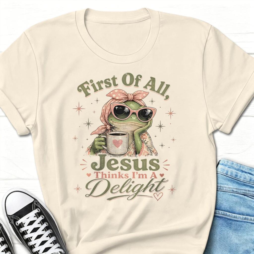 Frog Coffee Retro Tshirt Unisex Unisex First Of All Jesus Thinks Im A Delight Jesus Tshirts Funny Animal Christianity Tshirts
