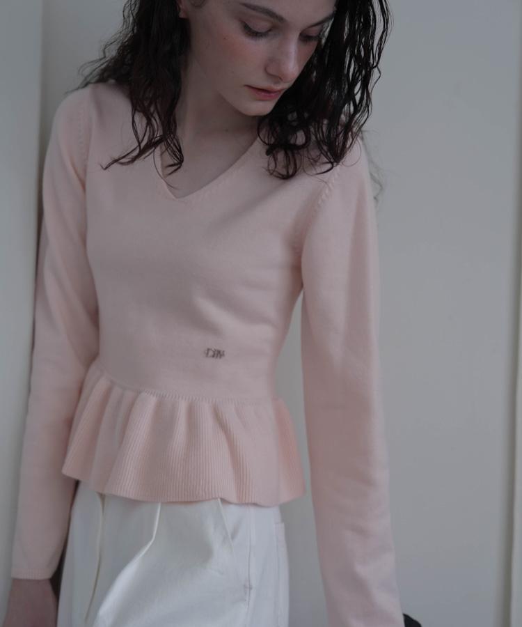 DEHEVE V-Neck Flare Shirring Knit [Pink]