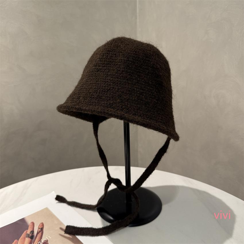 Ni Ni hat autumn and winter knitting mixed color personality big head circumference black bucket hat women's lace-up split basin hat