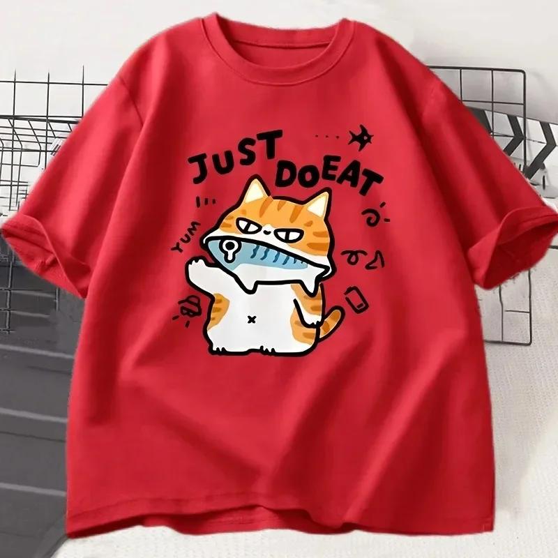 Summer Fun Cartoon Cat Printed Tshirt Round Neck Short Sleeve Daily Casual Regular Womens Tshirt