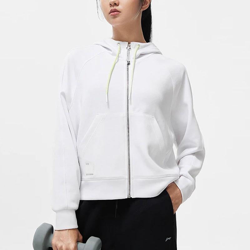 Li Ning Fitness Series однотонная свободная толстовка с капюшоном для женщин, белые AWDT524-1
