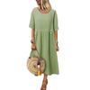 Women's Retro Dress Loose Fit Medium Length Double Pocket Button Decorative Round Neck Short-sleeved Summer Dress
