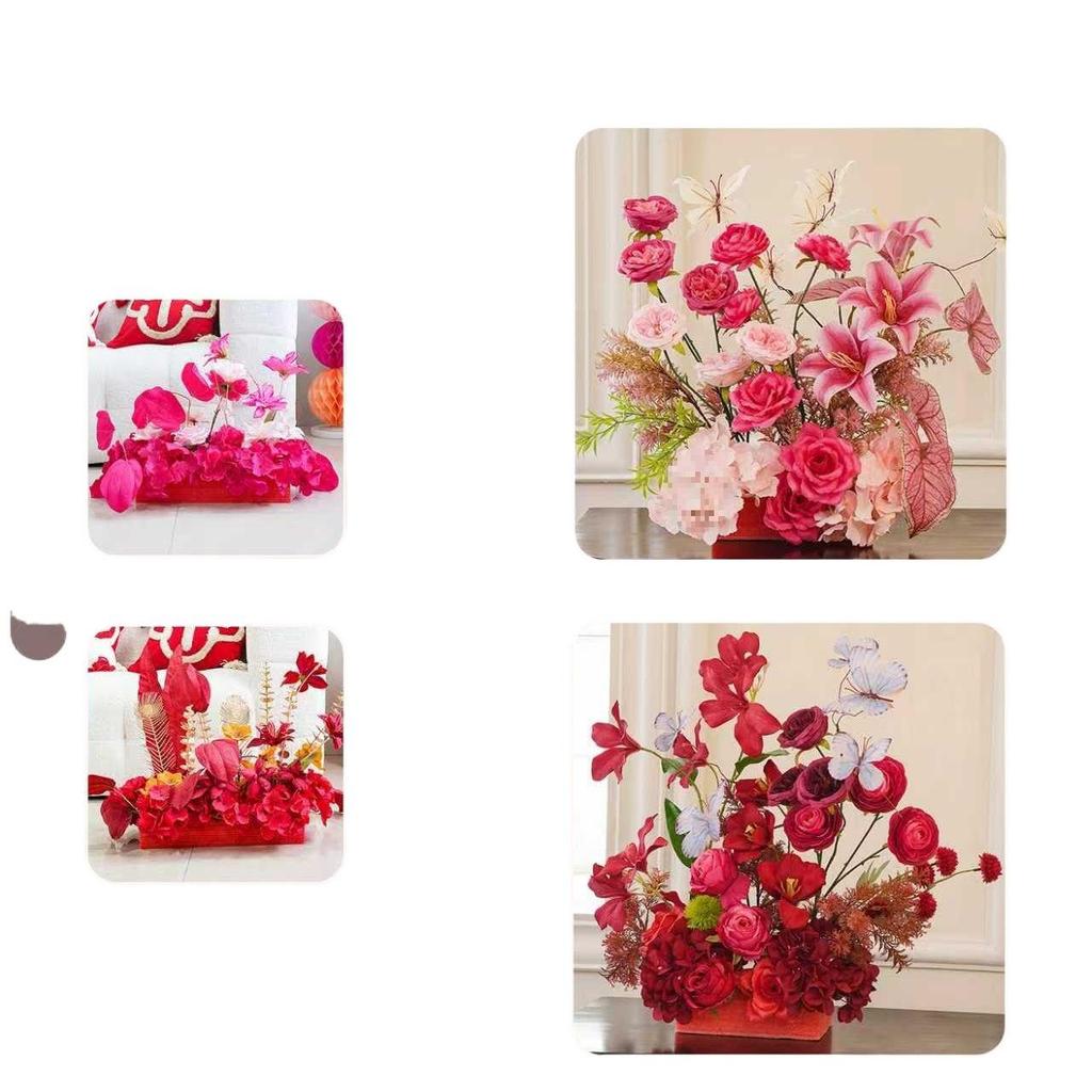 Pink Wedding Floral Art Double Happiness Ornament for Bedroom and Living Room Decor Set