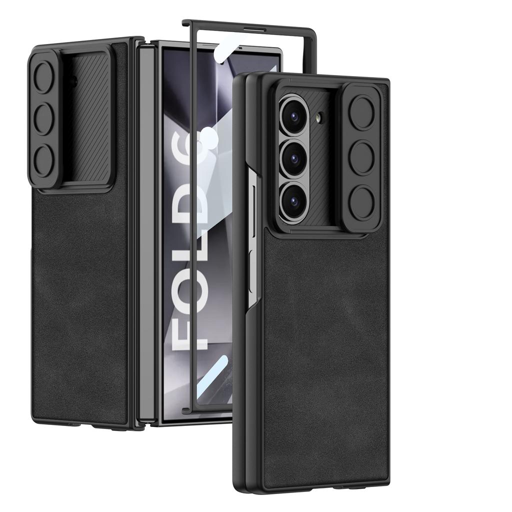 Роскошный жесткий чехол для телефона из искусственной кожи для Samsung Galaxy Z Fold 6, противоударный чехол с защитной пленкой для экрана, защита камеры