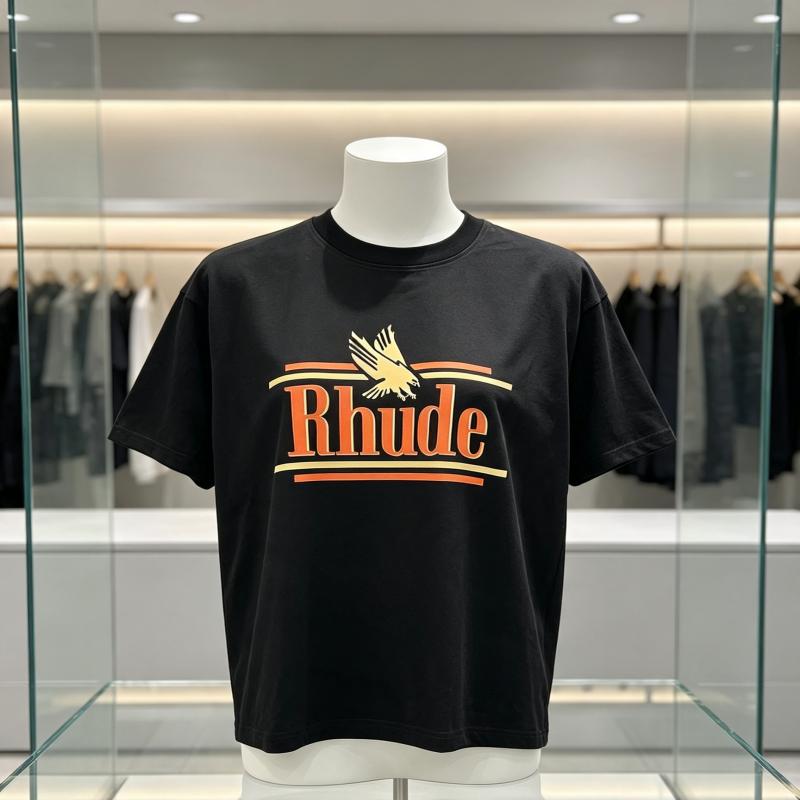 2026 Новая футболка RHUDE с коротким рукавом, ретро-принт с логотипом, свободная, повседневная, высококачественная, унисекс